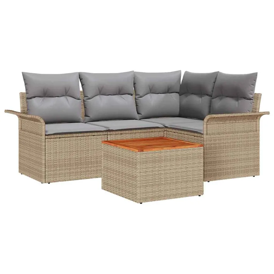 Ensemble de canapé de jardin avec coussin 5 pcs Beige polyrotin - 2
