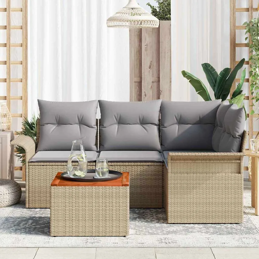Ensemble de canapé de jardin avec coussin 5 pcs Beige polyrotin - 3