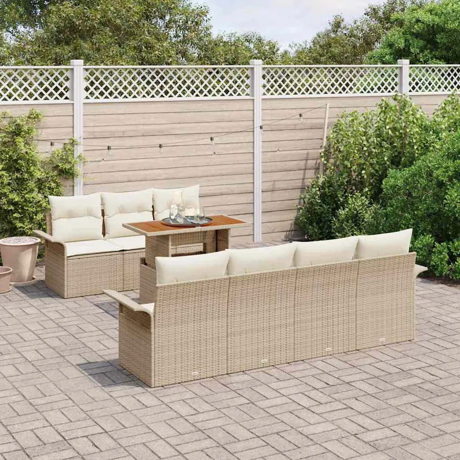 Ensemble de canapé de jardin 8 pcs Beige Poly rotin - 3