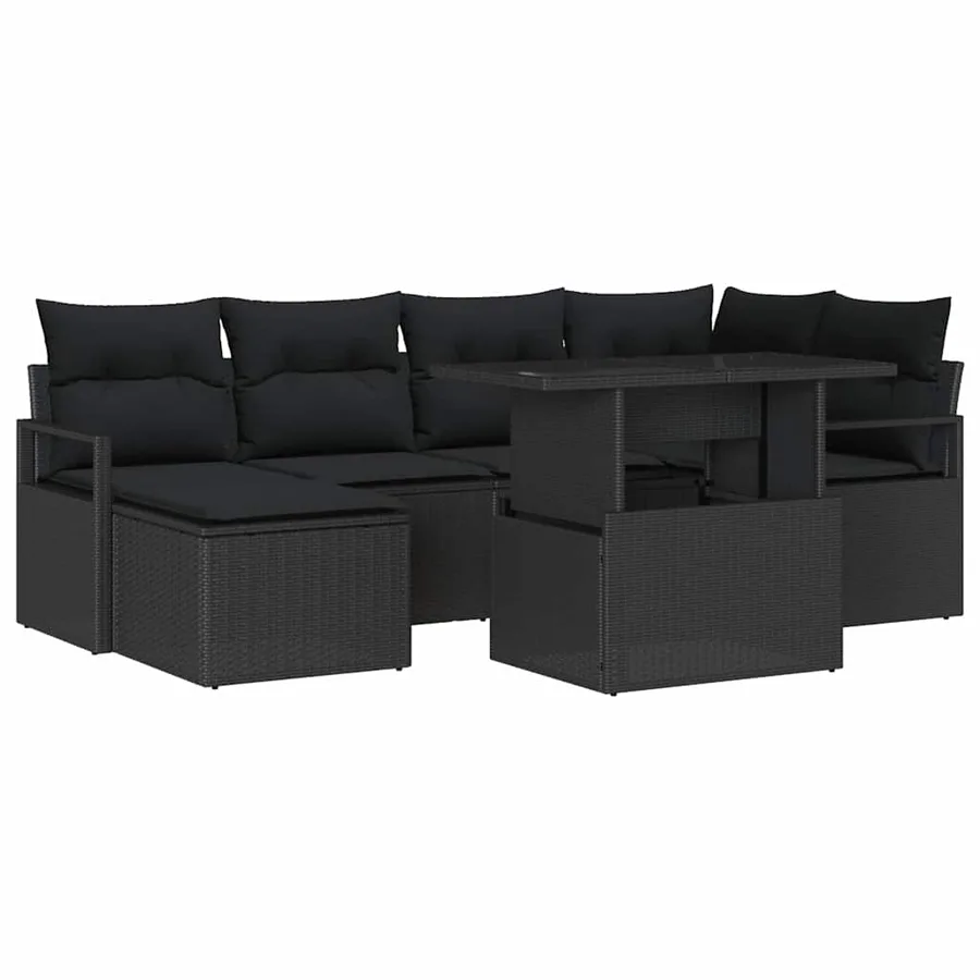 Ensemble de canapé de jardin 7 pcs Noir Poly rotin - 2