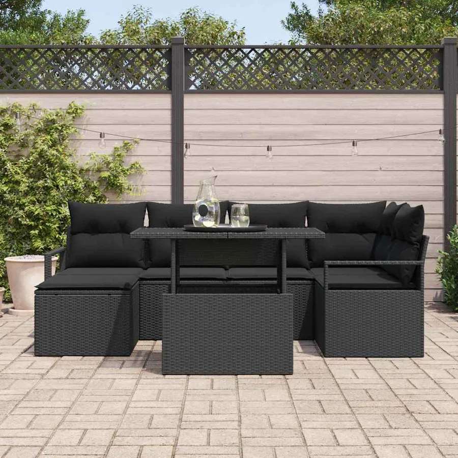 Ensemble de canapé de jardin 7 pcs Noir Poly rotin - 3