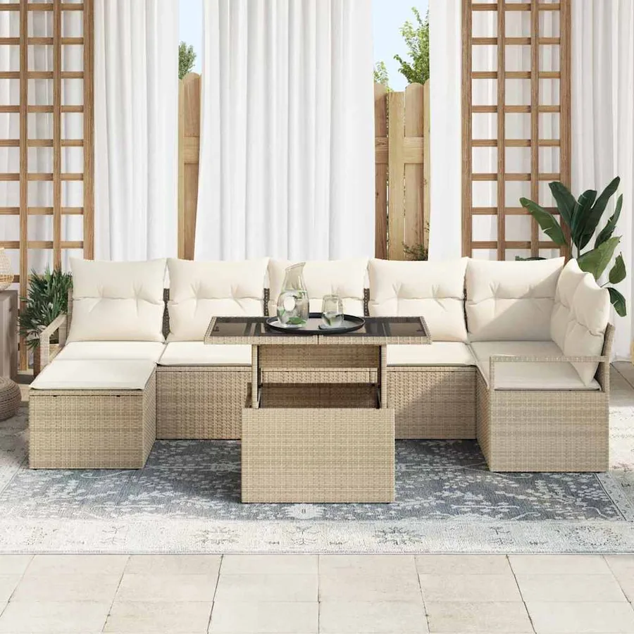 Ensemble de canapé de jardin 8 pcs Beige Poly rotin - 3
