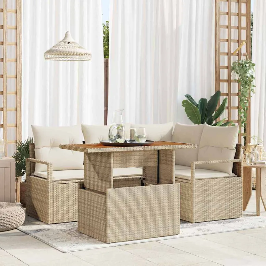 Ensemble de canapé de jardin 5 pcs Beige Poly rotin