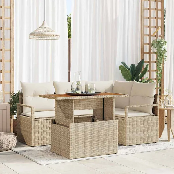 Ensemble de canapé de jardin 5 pcs Beige Poly rotin
