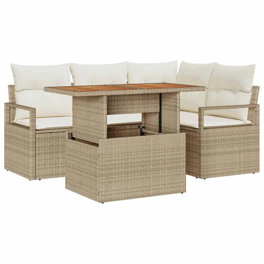 Ensemble de canapé de jardin 5 pcs Beige Poly rotin - 2