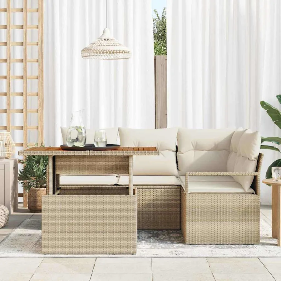 Ensemble de canapé de jardin 5 pcs Beige Poly rotin - 3