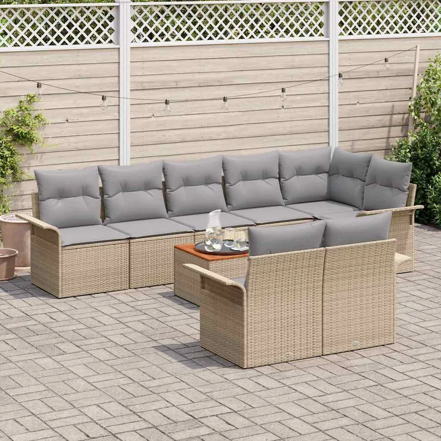 Ensemble de canapé de jardin avec coussin 9 pcs Beige polyrotin - 3