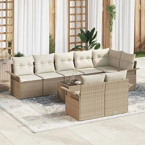 Ensemble de canapé de jardin 9 pcs Beige polyrotin