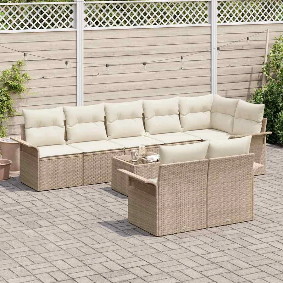 Ensemble de canapé de jardin 9 pcs Beige polyrotin - 3