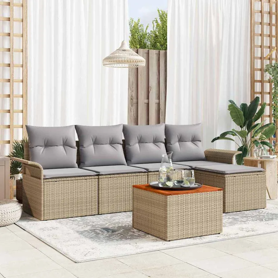 Ensemble de canapé de jardin avec coussin 6 pcs Beige polyrotin