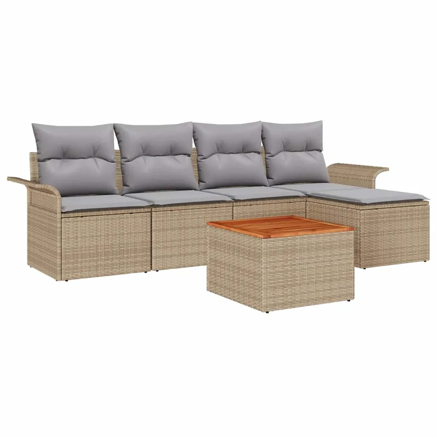 Ensemble de canapé de jardin avec coussin 6 pcs Beige polyrotin - 2