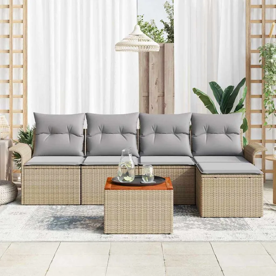Ensemble de canapé de jardin avec coussin 6 pcs Beige polyrotin - 3