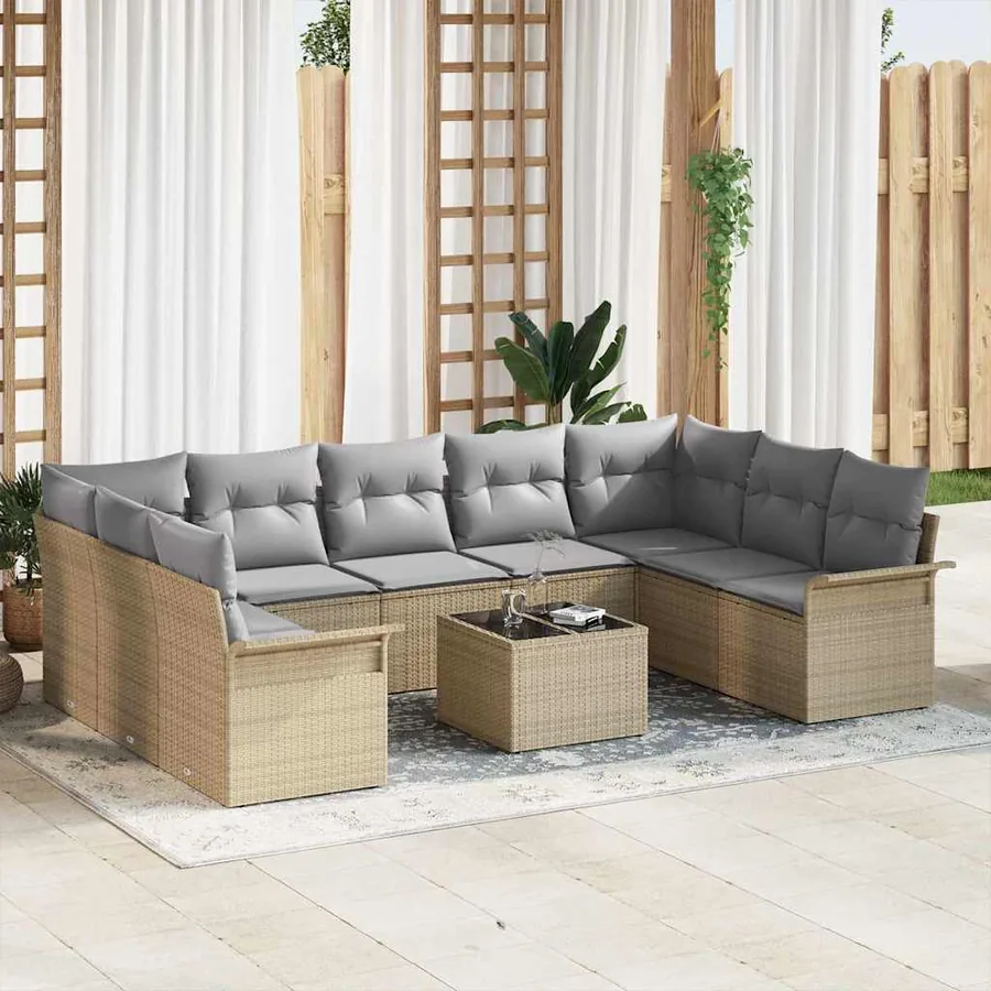 Ensemble de canapé de jardin 10 pcs Beige polyrotin