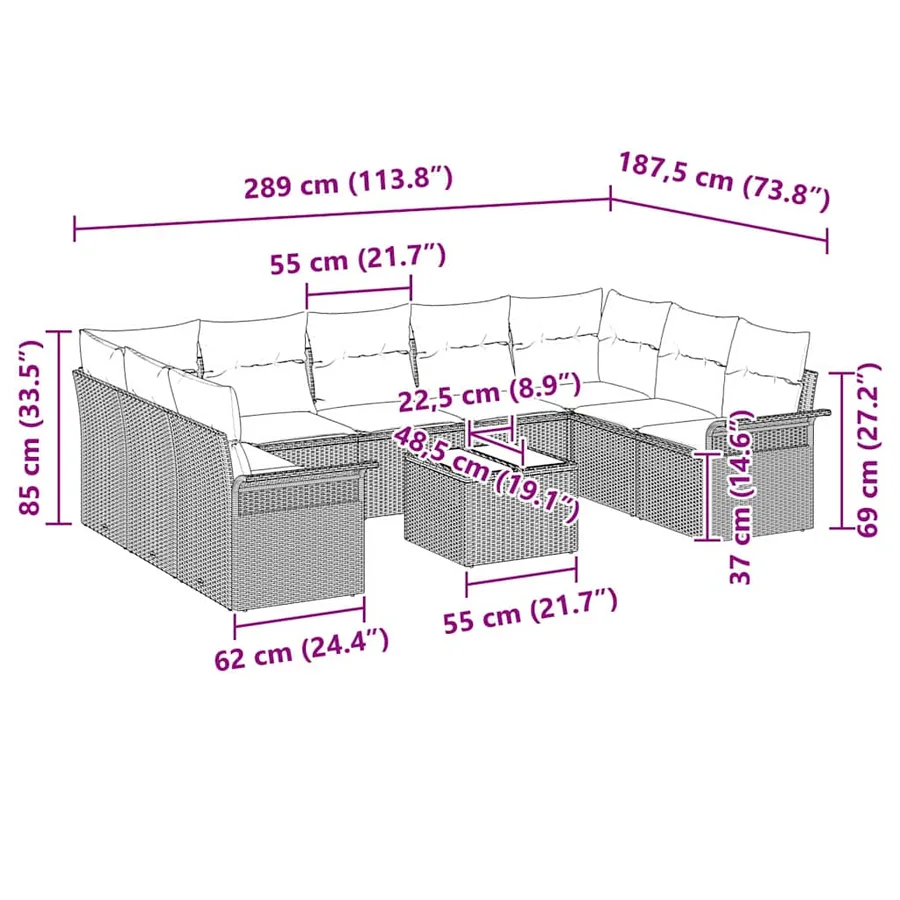 Ensemble de canapé de jardin 10 pcs Beige polyrotin - 13