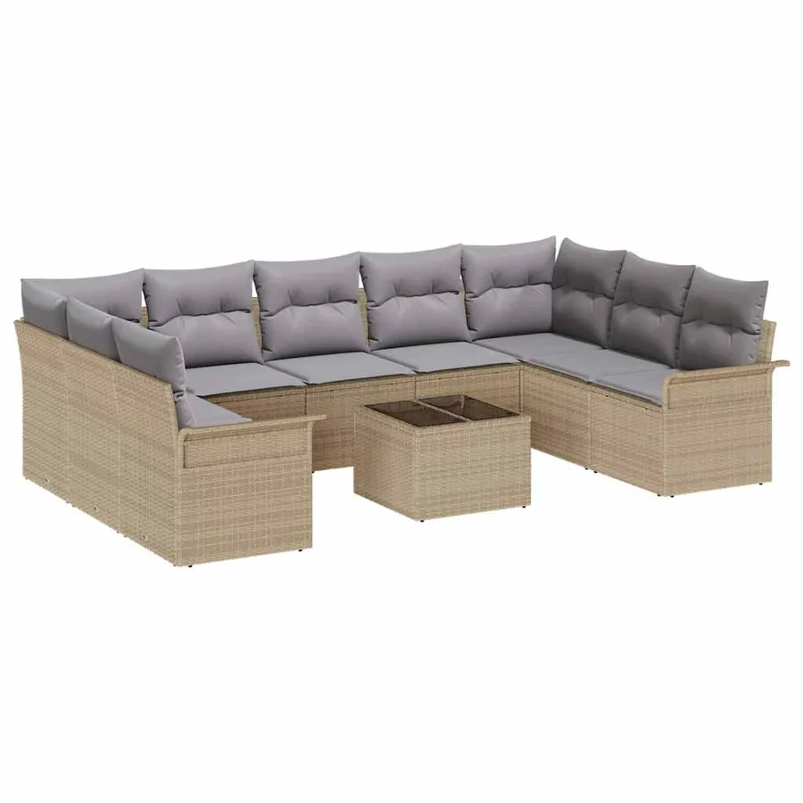 Ensemble de canapé de jardin 10 pcs Beige polyrotin - 2