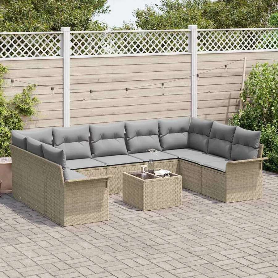 Ensemble de canapé de jardin 10 pcs Beige polyrotin - 3