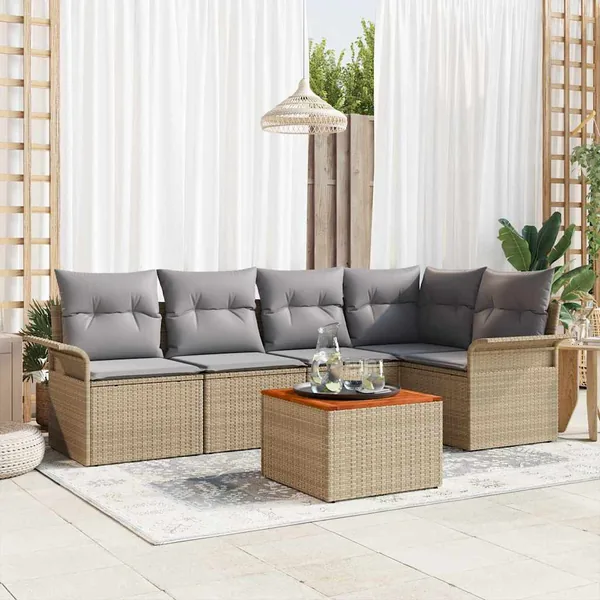 Ensemble de canapé de jardin avec coussin 6 pcs Beige polyrotin