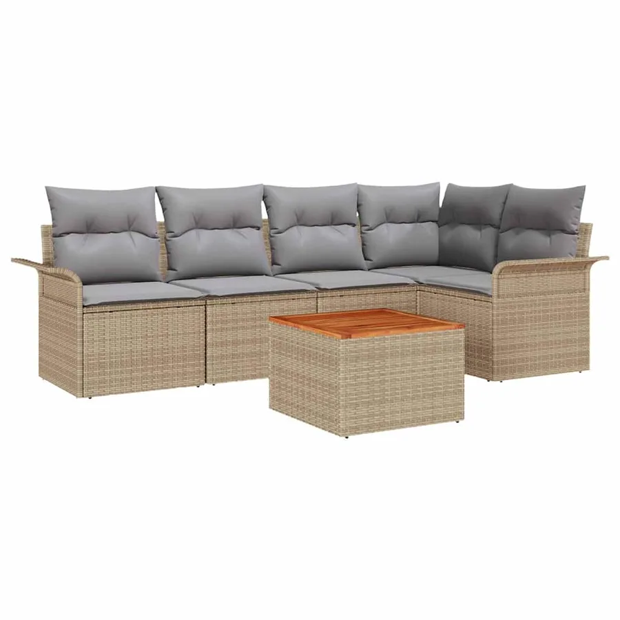 Ensemble de canapé de jardin avec coussin 6 pcs Beige polyrotin - 2