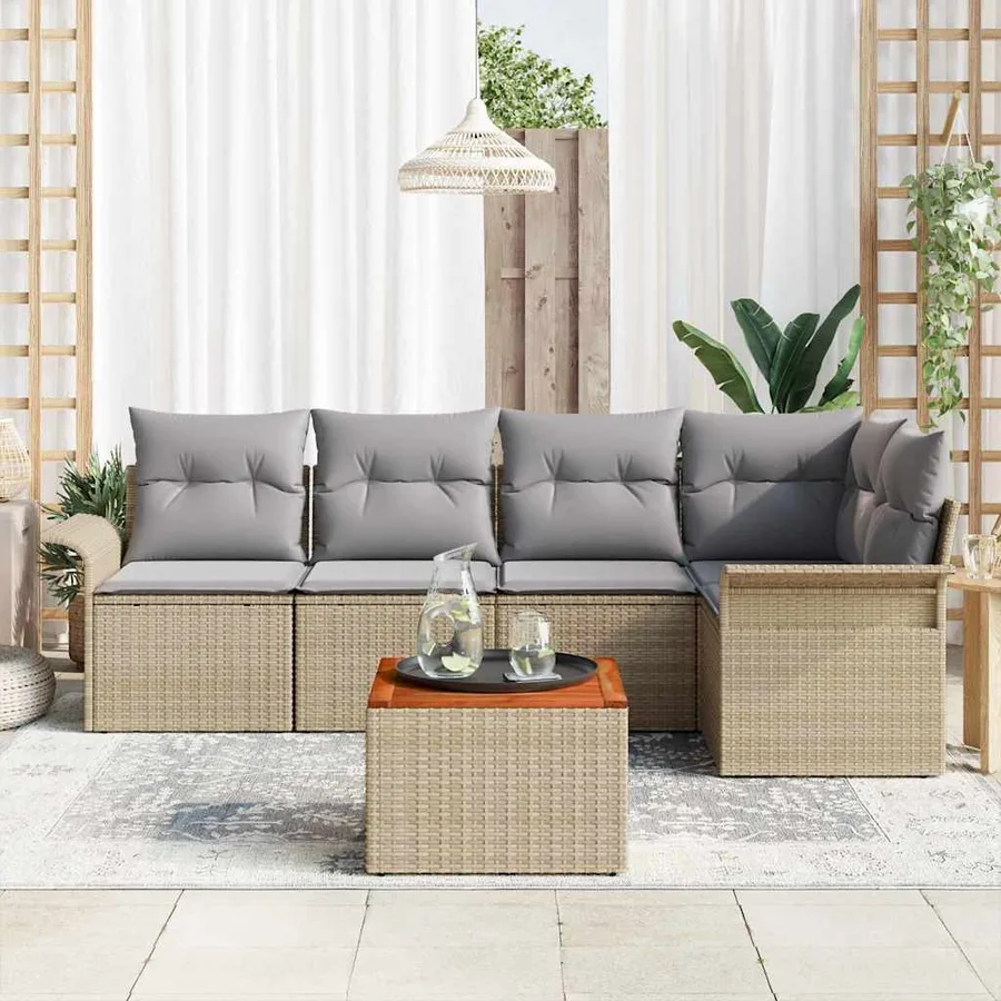 Ensemble de canapé de jardin avec coussin 6 pcs Beige polyrotin - 3