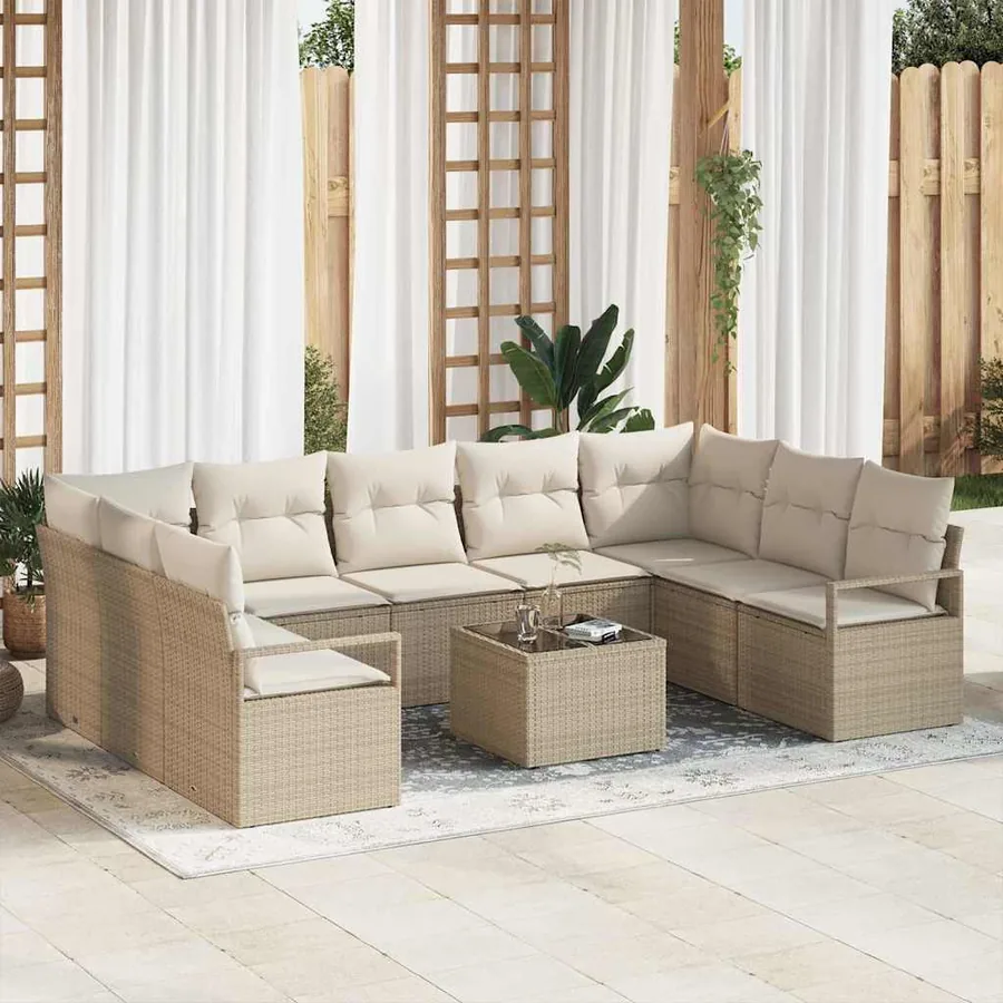 Ensemble de canapé de jardin 10 pcs Beige et crème polyrotin