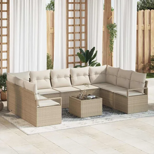 Ensemble de canapé de jardin 10 pcs Beige et crème polyrotin