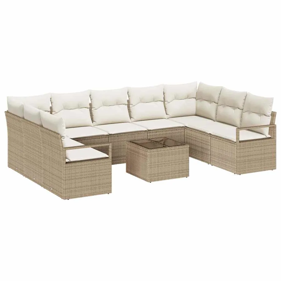 Ensemble de canapé de jardin 10 pcs Beige et crème polyrotin - 2