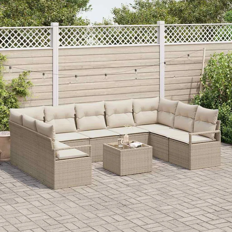 Ensemble de canapé de jardin 10 pcs Beige et crème polyrotin - 3