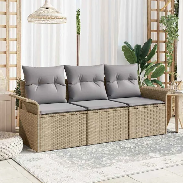 Ensemble de Canapés avec coussin 3 pcs Beige et gris polyrotin