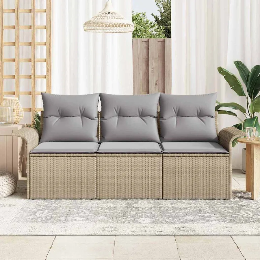 Ensemble de Canapés avec coussin 3 pcs Beige et gris polyrotin - 3