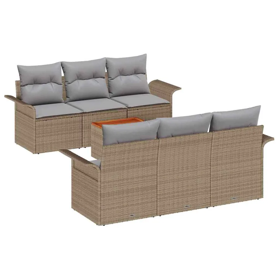 Ensemble de canapé de jardin avec coussin 7 pcs Beige polyrotin - 2