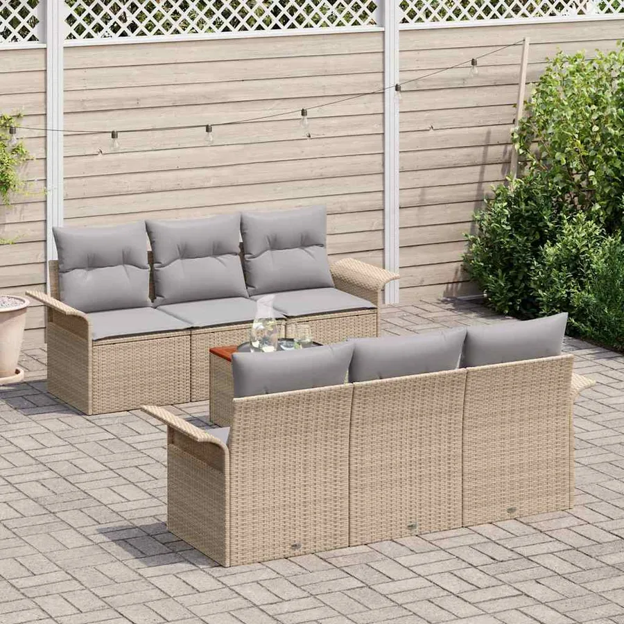 Ensemble de canapé de jardin avec coussin 7 pcs Beige polyrotin - 3