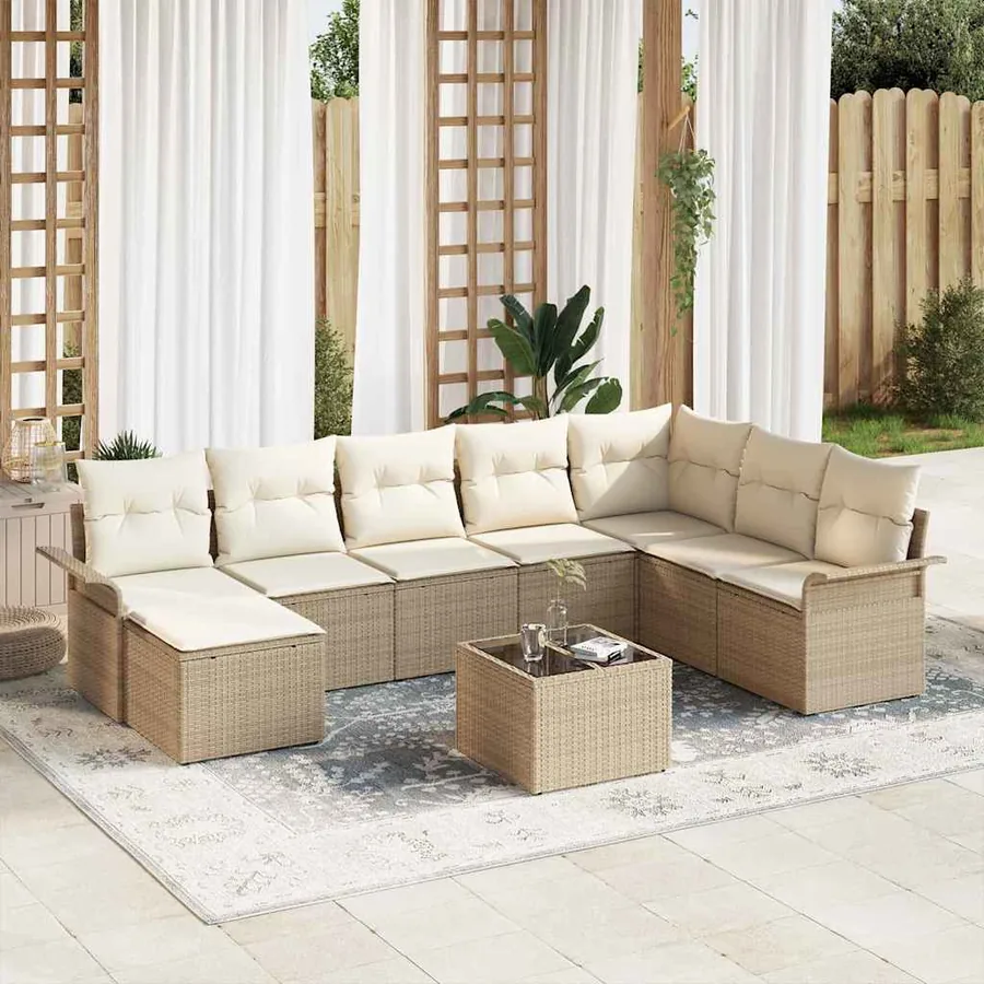 Ensemble de canapé de jardin 9 pcs Marron Poly rotin