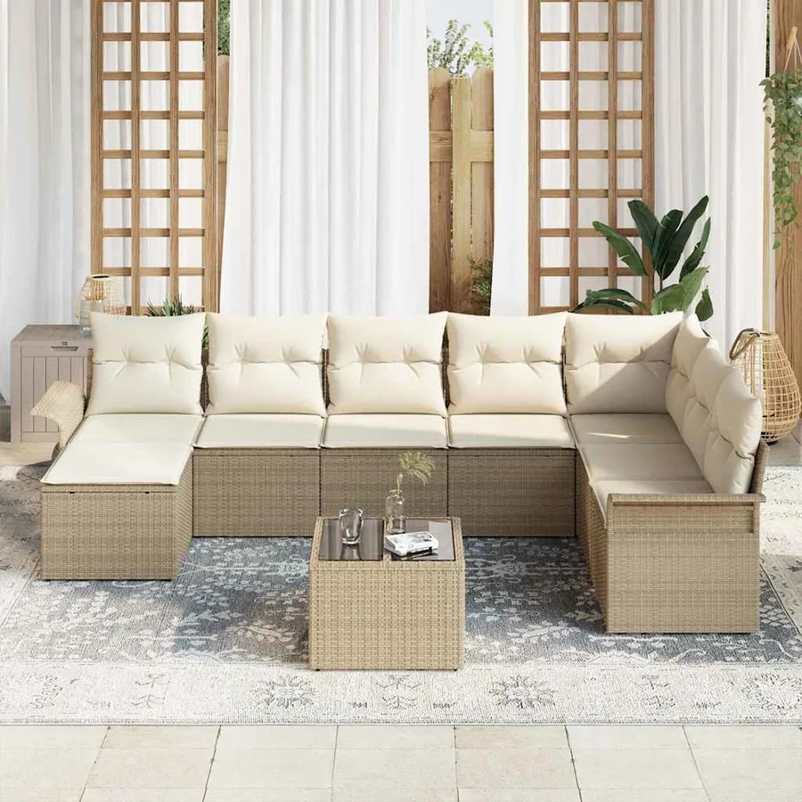 Ensemble de canapé de jardin 9 pcs Marron Poly rotin - 3