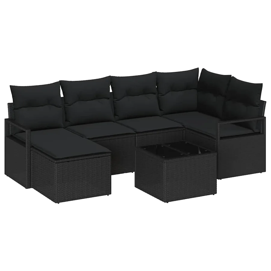 Ensemble de Canapés avec coussin 7 pcs Noir polyrotin - 2