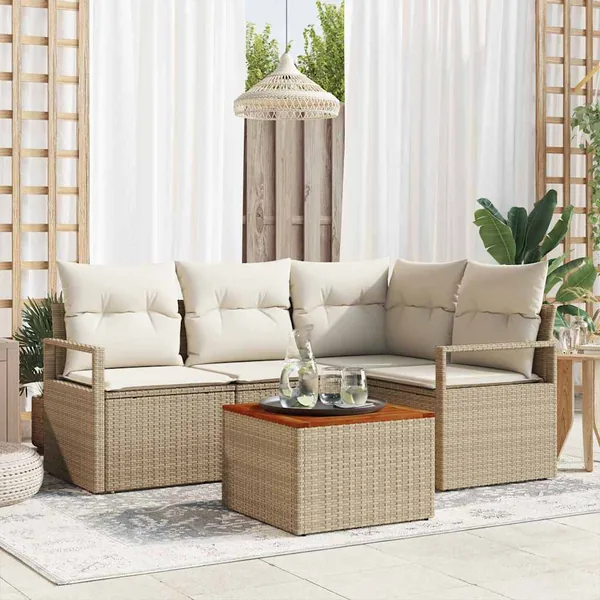 Ensemble de canapé de jardin 5 pcs Beige et crème polyrotin