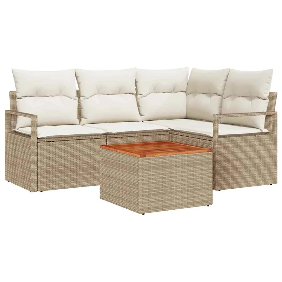 Ensemble de canapé de jardin 5 pcs Beige et crème polyrotin - 2