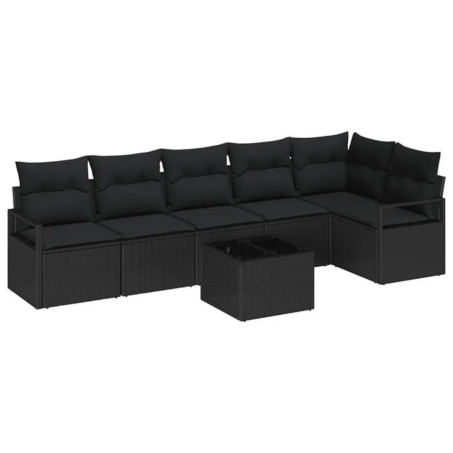 Ensemble de canapé de jardin avec coussin 7 pcs Noir polyrotin - 2