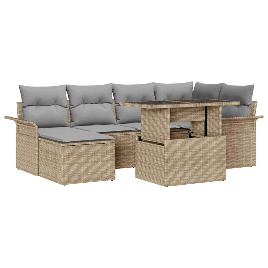 Ensemble de canapé de jardin 7 pcs Beige Poly rotin - 2
