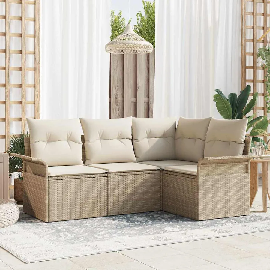 Ensemble de canapé de jardin 4 pcs Beige polyrotin
