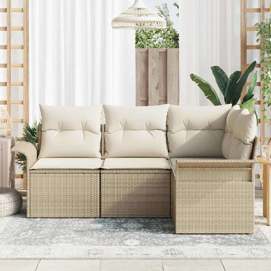 Ensemble de canapé de jardin 4 pcs Beige polyrotin - 3