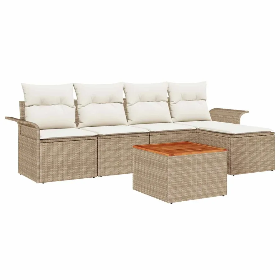 Ensemble de canapé de jardin 6 pcs Beige et crème polyrotin - 2