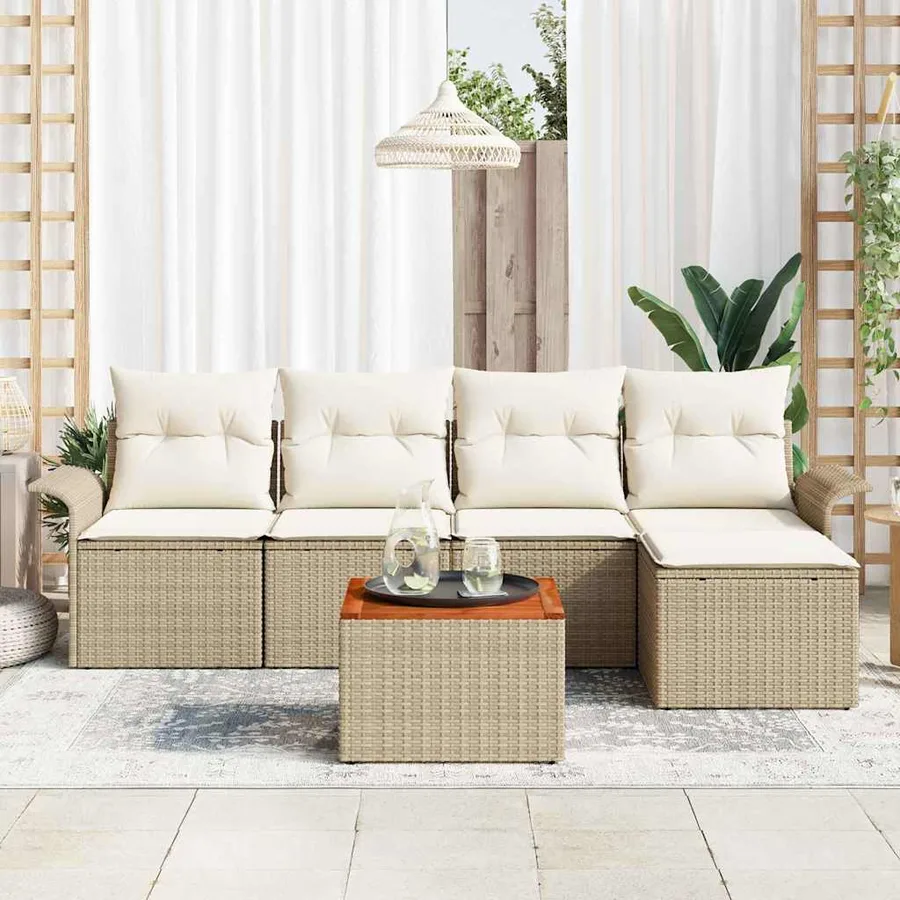 Ensemble de canapé de jardin 6 pcs Beige et crème polyrotin - 3