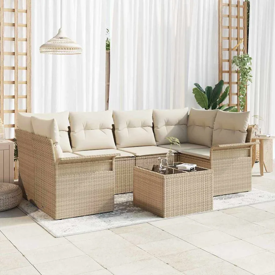 Ensemble de canapé de jardin 7 pcs Beige et crème polyrotin