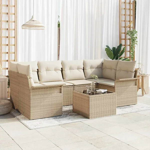 Ensemble de canapé de jardin 7 pcs Beige et crème polyrotin