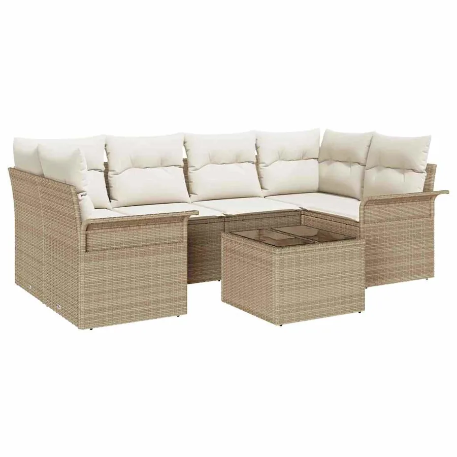 Ensemble de canapé de jardin 7 pcs Beige et crème polyrotin - 2
