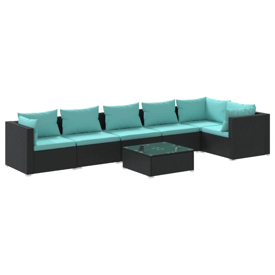 Salon de jardin 7 pcs avec coussins Résine tressée Noir - 2