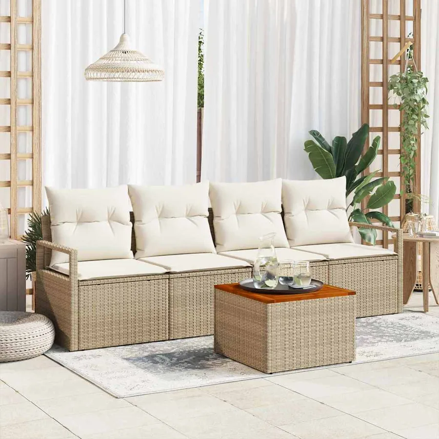 Ensemble de canapé de jardin 5 pcs Beige et crème polyrotin