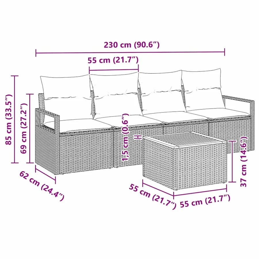 Ensemble de canapé de jardin 5 pcs Beige et crème polyrotin - 11