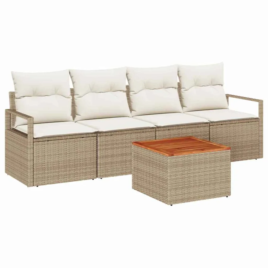 Ensemble de canapé de jardin 5 pcs Beige et crème polyrotin - 2