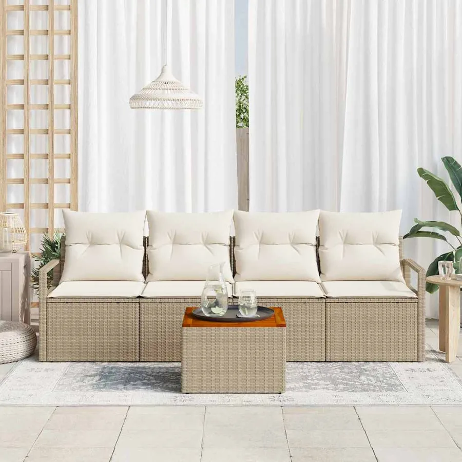 Ensemble de canapé de jardin 5 pcs Beige et crème polyrotin - 3